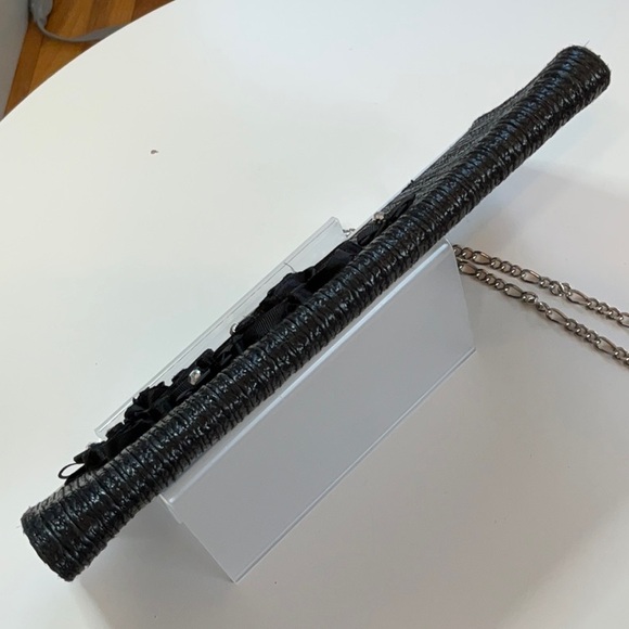 WHBM Floral Ribbon & Bead Embellished Black Clutch Shoulder Bag NWOT - Picture 10 of 13